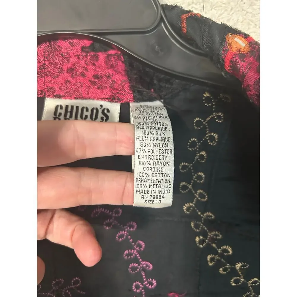 Chicos Design Boho, Tapestry, Patchwork Embroidered Jacket Sz. 3. Party workwear